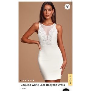 Lulu’s white Coquina lace bodycon dress